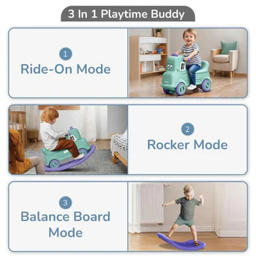 3-in-1 Baby Ride-On Rocker & Balance Board - Mint Green Purple