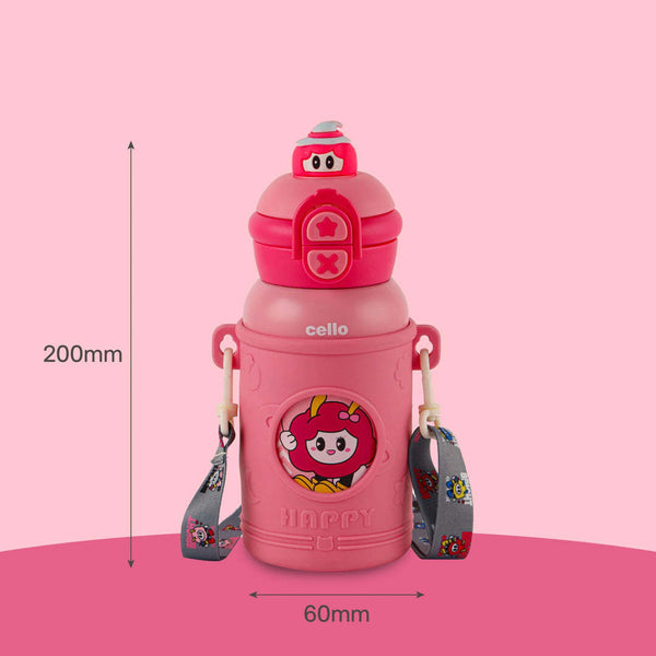 Cello kidzbee duo buddy 500 ml Steel Sipper (Pack of 1, Pink)