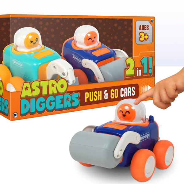 Bloomingo Astro Diggers Push & Go Cars – No Battery Toy for Kids 3+