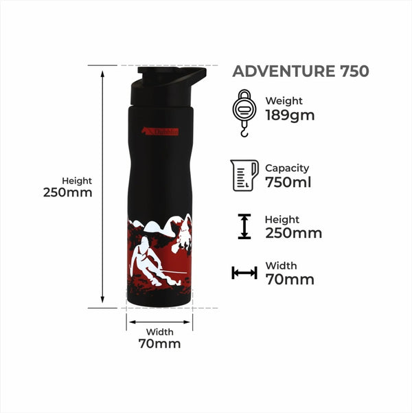 DUBBLIN Adventure Stainless Steel Sipper Water Bottle, Sports Water Bottle (Red 750ML) 750 ml Steel Sipper (Pack of 1, Red)