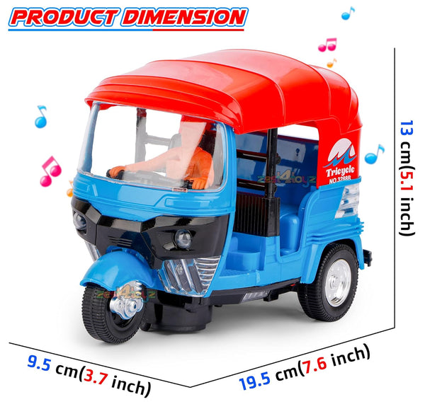 Auto Rickshaw Toy with Pullback Action Bump & Go Auto Rickshaw Kids Toys with Lights & Music Sound Toy Battery Operated Toys for Kids