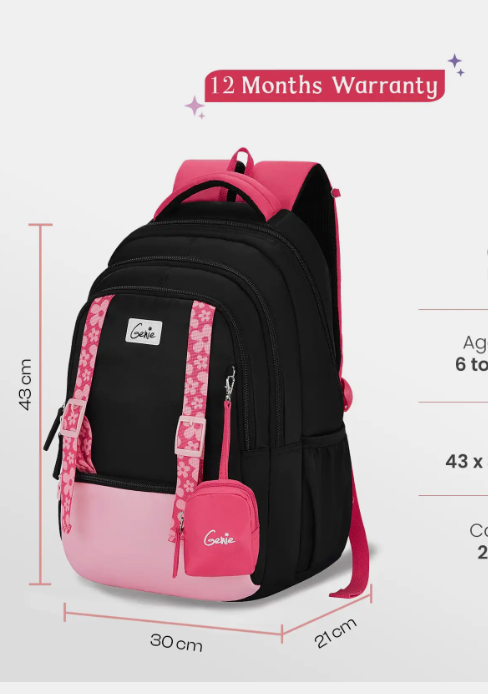 Safari Genie Gemini School Backpack - Black (GEMINI 17 SB)
