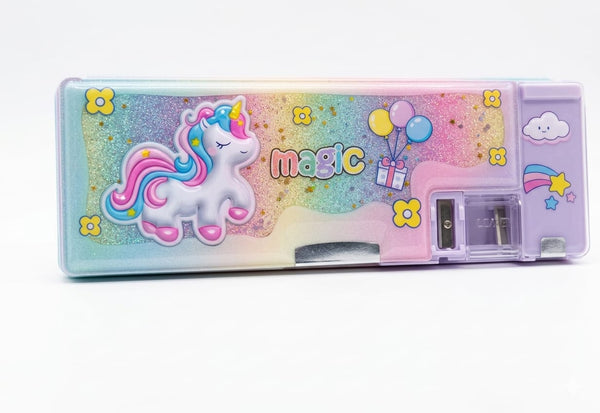 Magic Unicorn Glitter Pencil Box with Built-in Sharpener