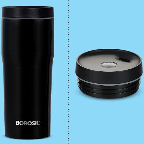 Borosil Hydra Hike 500 ml Stainless Steel Vacuum Insulated Tumbler, 9 Hrs Hot & 13 Hrs Cold, Leak Proof Flask Bottle With Wide Mouth, Fits In Car Holders, For Home, Office, Sports & Commute, Black