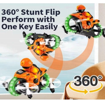 2-in-1 Flying Motorcycle Drone - Land & Air Dual Mode RC Stunt Bike