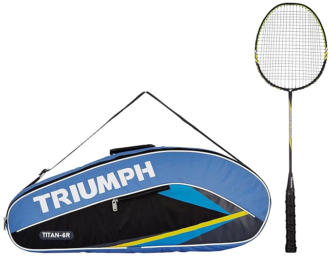 Triumph Legend-5000 One Piece Light Weight Strung Badminton Racket with Titan-6R Double Compartment Bag - Sky/Black