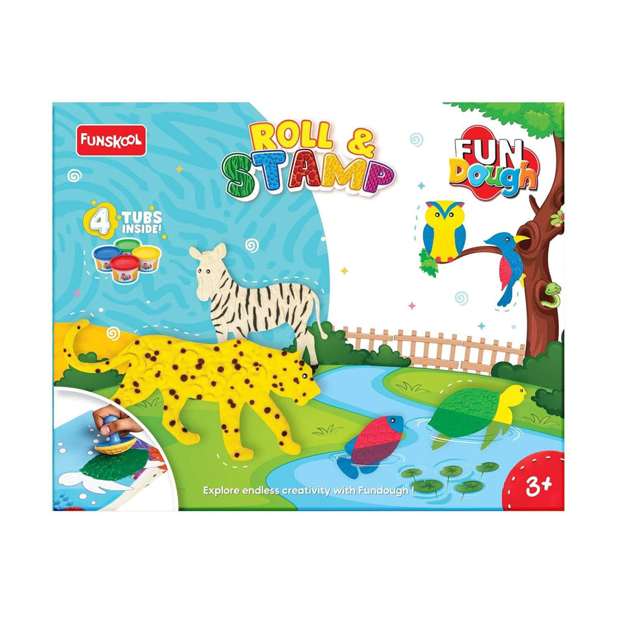 Funskool Fun Doh Roll & Stamp Set - 4 Tubs (Animals Theme)