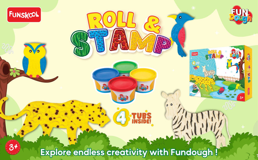 Funskool Fun Doh Roll & Stamp Set - 4 Tubs (Animals Theme)