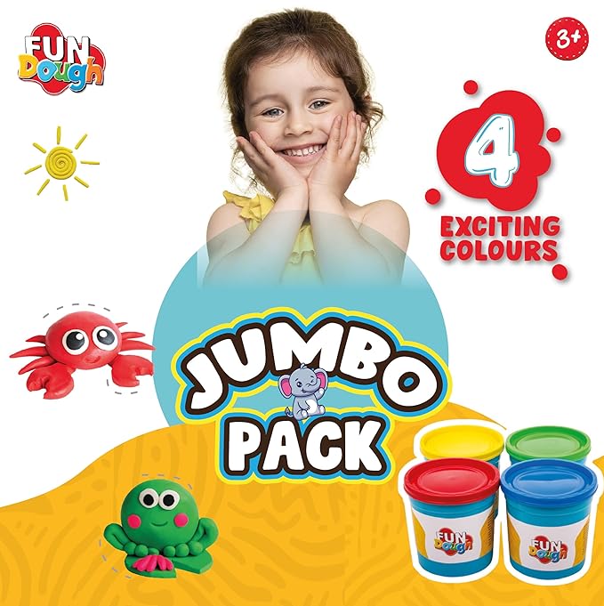 Funskool Fun Doh Jumbo Pack - 4 Exciting Colours (250g Each)