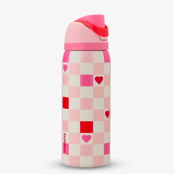 Owala FreeSip Checker Hearts Edition - full bottle front view