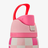 Owala FreeSip Checker Hearts - lid closed with red carry loop