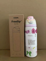 Owala FreeSip 32oz Bows Edition - side view lifestyle beige background
