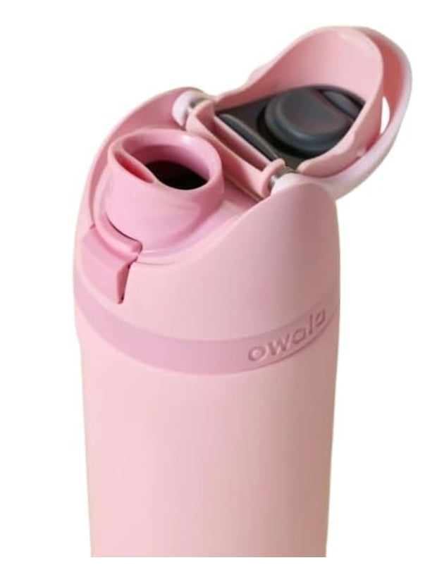 Owala FreeSip pink water bottle lid open close-up