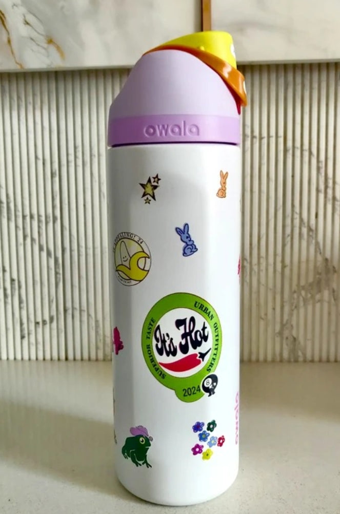 Owala FreeSip Sticker Edition - front view marble background