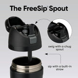 Owala FreeSip black - FreeSip spout open showing straw and chug spout