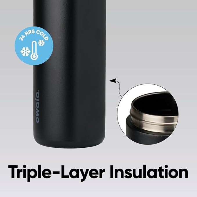 Owala FreeSip black - triple layer insulation infographic