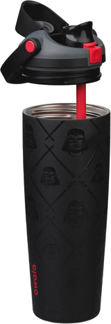 Owala FreeSip Darth Vader Edition - full bottle front view with red straw extended