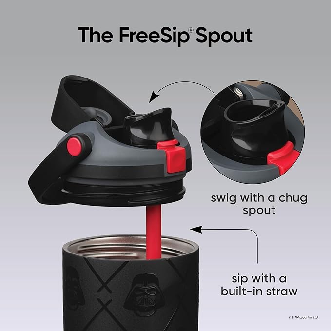Owala FreeSip Darth Vader - FreeSip spout chug spout and built-in straw infographic
