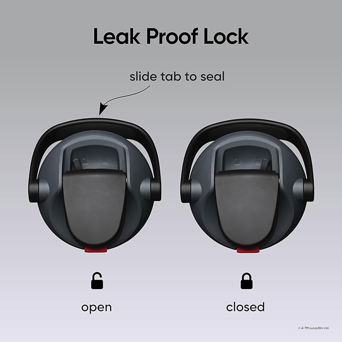 Owala FreeSip Darth Vader - leak proof lock slide tab open closed infographic