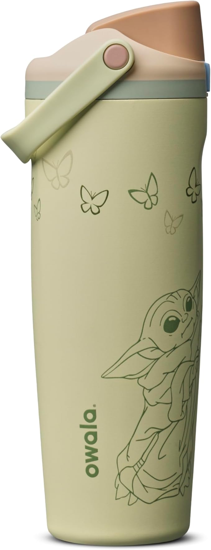 Owala FreeSip Grogu Baby Yoda Edition - full bottle front view sage green