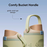 Owala FreeSip Grogu - lid open with green straw extended top view