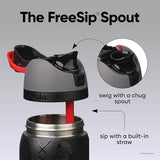 Owala FreeSip Darth Vader - FreeSip spout chug spout and built-in red straw infographic