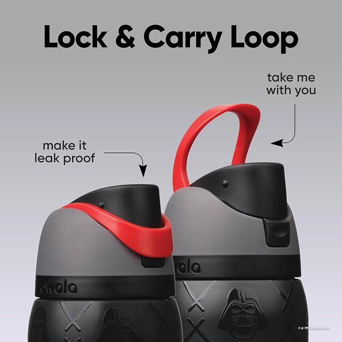 Owala FreeSip Darth Vader - Lock and Carry Loop infographic red loop