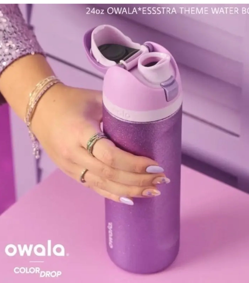 Owala FreeSip 24oz So Eggstra open lid showing dual sip feature