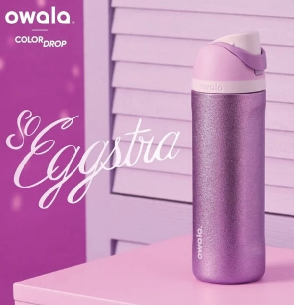 Owala FreeSip So Eggstra Color Drop bottle on display
