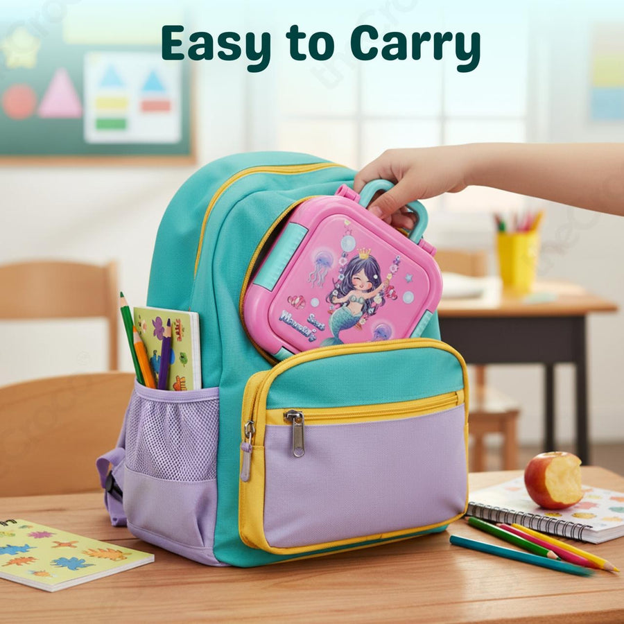 Easy to carry kids lunch box fits in school bag - Mermaid design