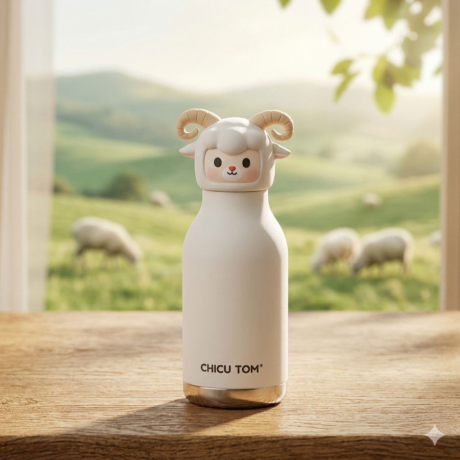 Chicu Tom Panda insulated water bottle - black matte with 3D panda face lid