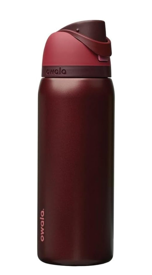 Owala FreeSip 32oz insulated water bottle in Dark Burgundy with FreeSip lid