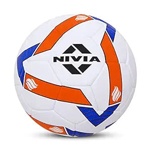 Nivia Shining Star Stitched Football – Size 5 | White-Orange-Blue | Made in India