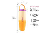 Dubblin Craze 800 Thermal Vacuum Insulated Sipper Bottle (Twin Flow: Normal Sipper Plus Straw Sipper)