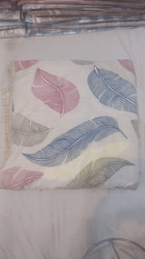 Feather print bedsheet cream white with pink blue grey feathers