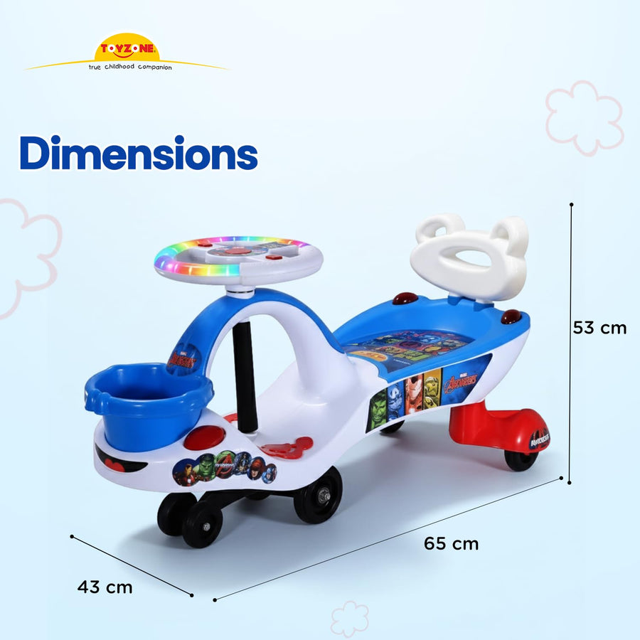 Toyzone Eco Avengers Magic Car – Swing Ride-On with Music & LED Lights for Kids