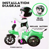 Children's Electric Tricycle Motorcycle Toy with Head Swing, Musical Lights & 360° Rotation