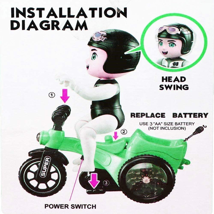 Children's Electric Tricycle Motorcycle Toy with Head Swing, Musical Lights & 360° Rotation
