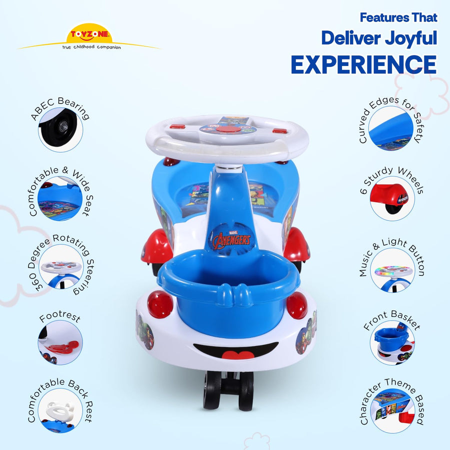 Toyzone Eco Avengers Magic Car – Swing Ride-On with Music & LED Lights for Kids
