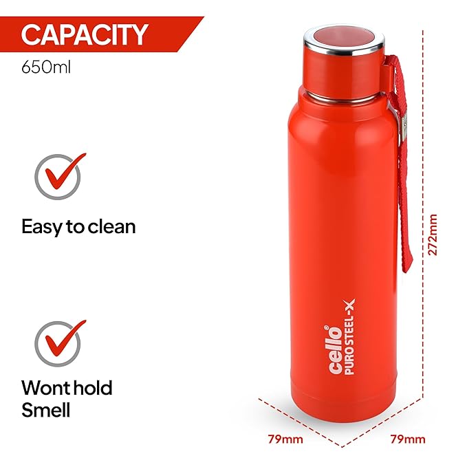Cello Puro Steel-X Vacuum Insulated Water Bottle 650ml