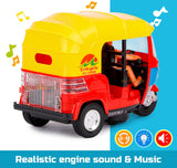 Auto Rickshaw Toy with Pullback Action Bump & Go Auto Rickshaw Kids Toys with Lights & Music Sound Toy Battery Operated Toys for Kids