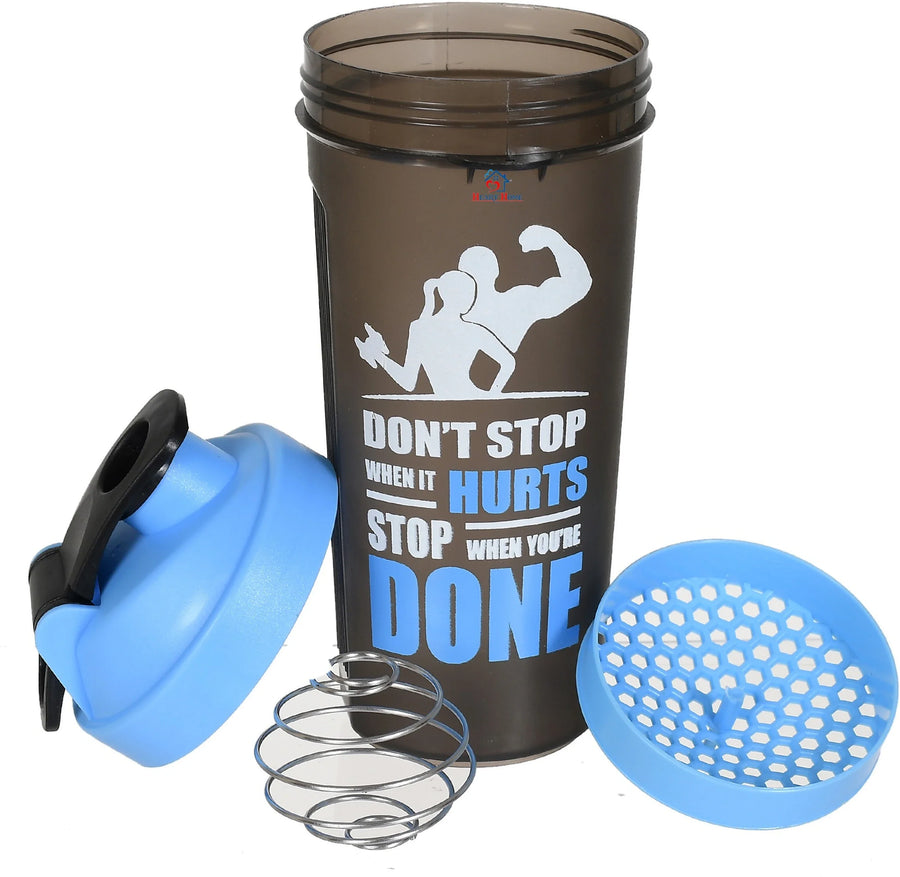 Gym Shaker Premium 750ml - Motivational Protein Shaker Bottle (Black & Blue)