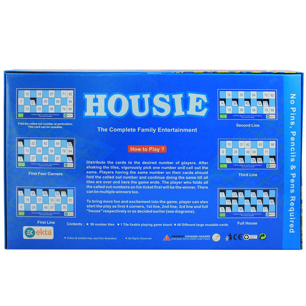 Housie Premium Family Board Game - 90 Tiles, 48 Cards & Tile Fixable Board