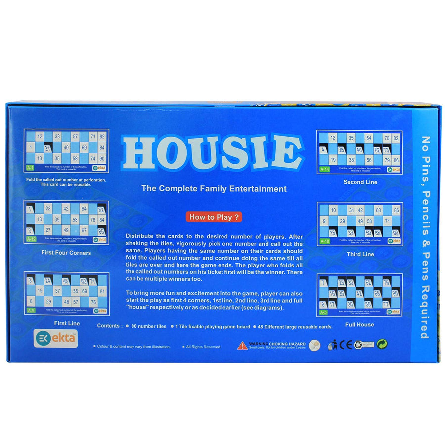 Housie Premium Family Board Game - 90 Tiles, 48 Cards & Tile Fixable Board