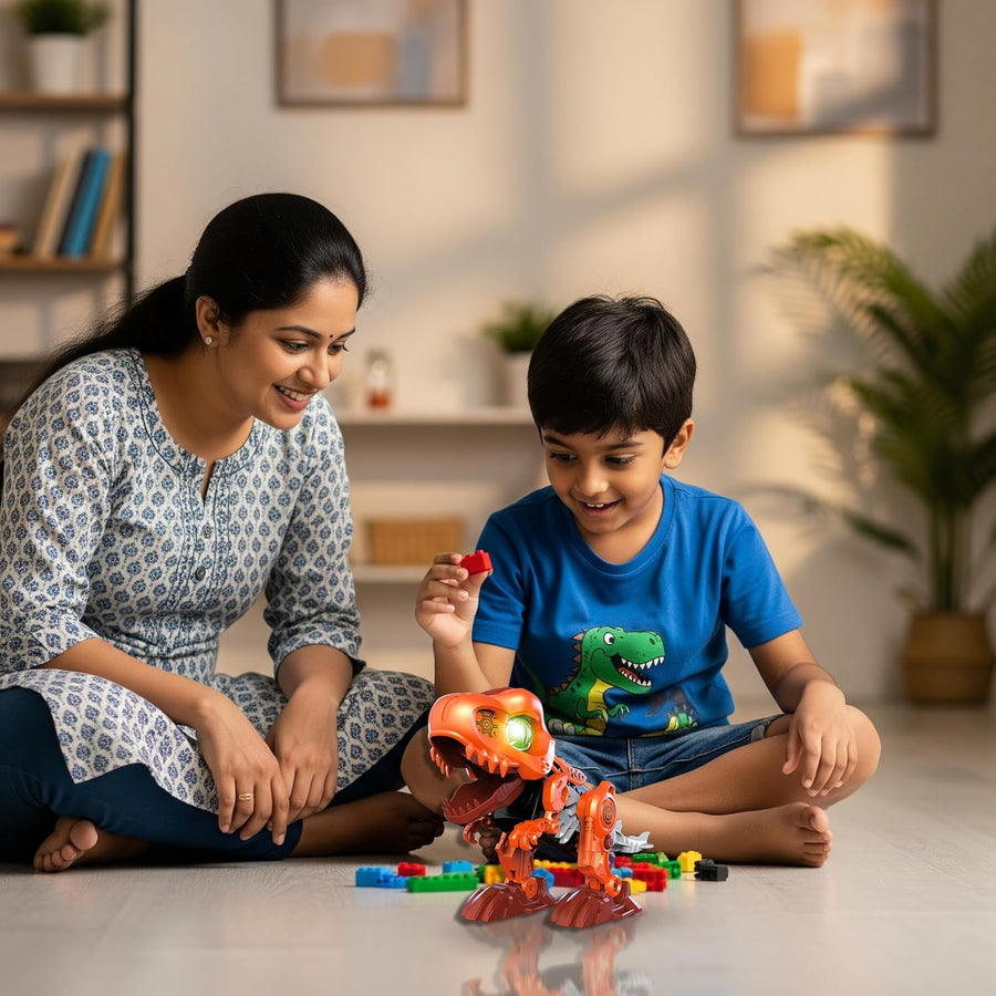 Thinker Place STEAM Learn About Gears - Build Your Own T-Rex Dinosaur Robot with LED Eyes, Sound & AR Experience for Kids 6+