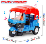 Auto Rickshaw Toy with Pullback Action Bump & Go Auto Rickshaw Kids Toys with Lights & Music Sound Toy Battery Operated Toys for Kids