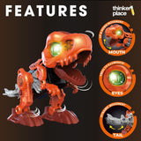 Thinker Place STEAM Learn About Gears - Build Your Own T-Rex Dinosaur Robot with LED Eyes, Sound & AR Experience for Kids 6+