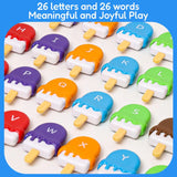 AlphaScoops – Montessori Ice Cream Alphabet Matching Game | 52 Pcs, 26 Letters & Words