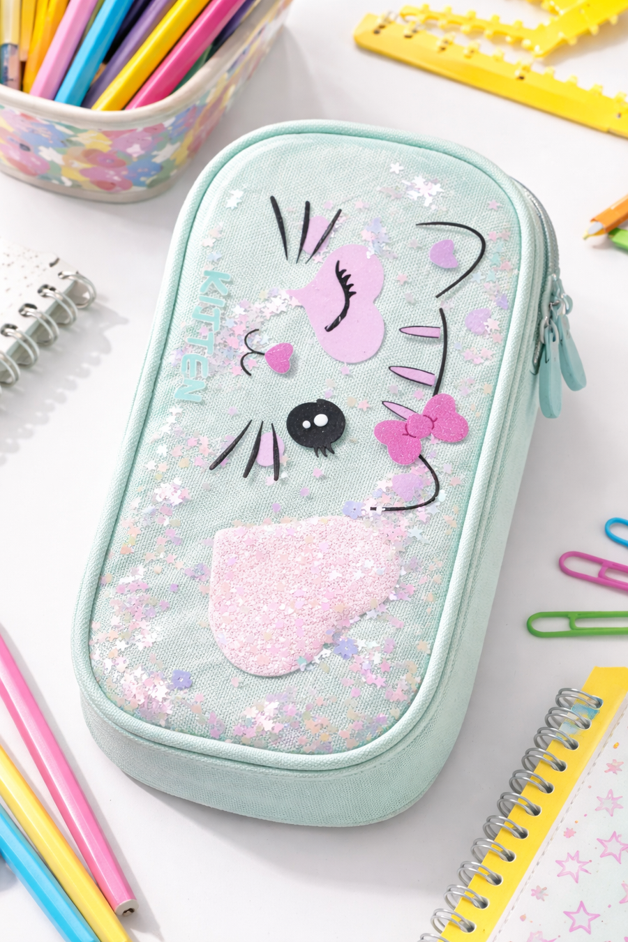 Cute Cat Glitter Pencil Case