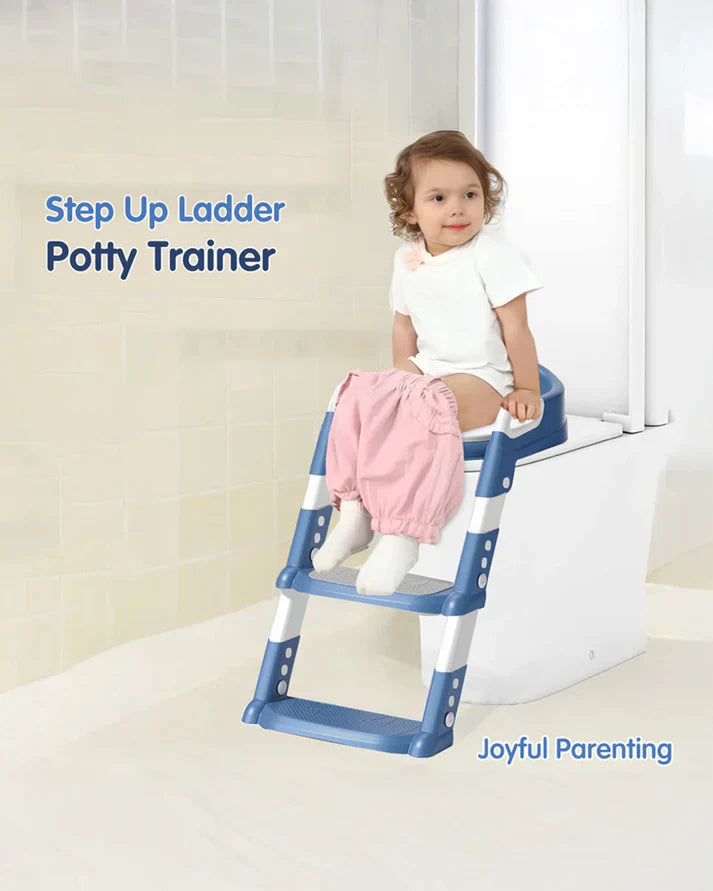 Hopop Step Up Ladder Potty Training Seat - With 6-Level Adjustable Ladder & Soft Cushion - Grey - 1 to 7 Years
